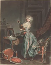 A Woman Playing the Guitar, engraved by Jean-François Janinet